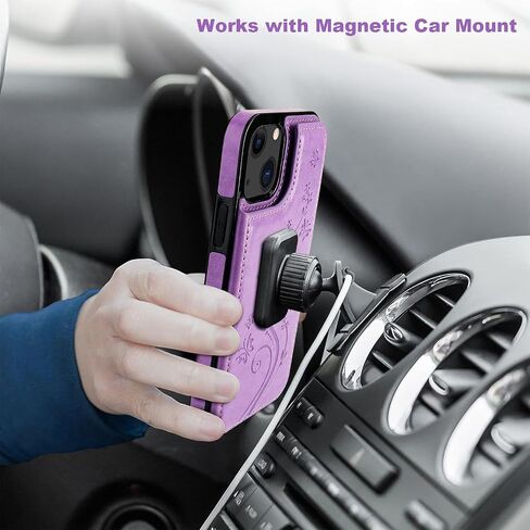 Vaburs Compatible with iPhone 13 Case Wallet with Card Holder, Embossed Butterfly Pattern PU Leather Double Buttons Flip Shockproof Protective Cover for Magnetic Car Mount 6.1 Inch (Blue) in Saudi Arabia