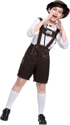 Oktoberfest Costume Bavarian Toddler Kids Uniform Lederhosen Shorts with Shirt and Hat in Kuwait