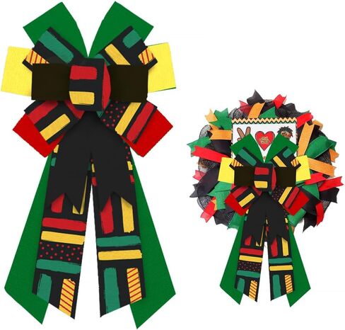 Hying Large Juneteenth Wreath for Front Door, Black History Juneteenth Door Wreath Bow, African American Heritage Door Wreaths for Juneteenth Party Supplies Indoor Outdoor Tree Topper Hanging Ornament in Saudi Arabia