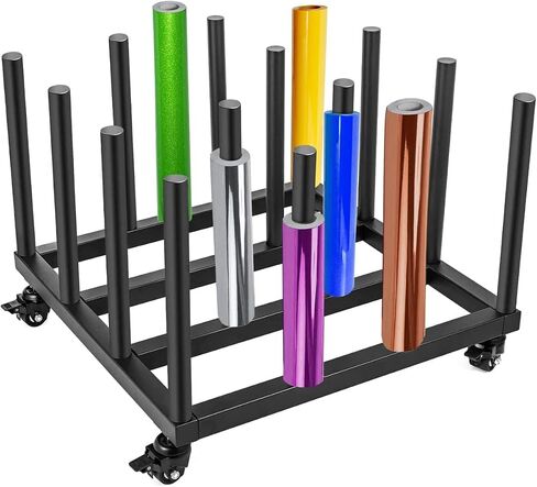 Vinyl Storage Cart Mobile Rack, 16 Roll Capacity Vinyl Roll Holder, Round Core Heavy Duty Vinyl Rolling Floor Rack, Media Roll Mover Mobile Storage Cart Rack in Saudi Arabia