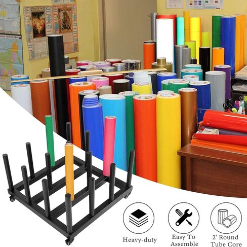 Vinyl Storage Cart Mobile Rack, 16 Roll Capacity Vinyl Roll Holder, Round Core Heavy Duty Vinyl Rolling Floor Rack, Media Roll Mover Mobile Storage Cart Rack in Saudi Arabia