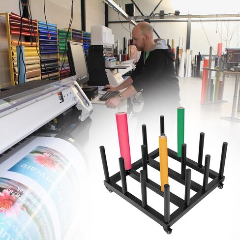 Vinyl Storage Cart Mobile Rack, 16 Roll Capacity Vinyl Roll Holder, Round Core Heavy Duty Vinyl Rolling Floor Rack, Media Roll Mover Mobile Storage Cart Rack in Saudi Arabia
