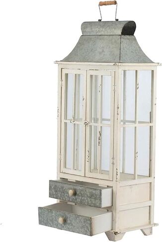 A & B Home 36.5 in and 20.5 in H Ivory/Silver Fir Wood and Metal Evelyn Enclosed Lantern (Set of 2) w/Handle and Drawers, Home Accent Decor in Saudi Arabia