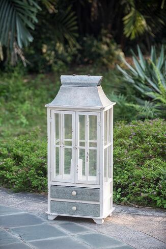 A & B Home 36.5 in and 20.5 in H Ivory/Silver Fir Wood and Metal Evelyn Enclosed Lantern (Set of 2) w/Handle and Drawers, Home Accent Decor in Saudi Arabia