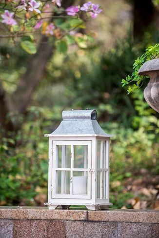A & B Home 36.5 in and 20.5 in H Ivory/Silver Fir Wood and Metal Evelyn Enclosed Lantern (Set of 2) w/Handle and Drawers, Home Accent Decor in Saudi Arabia