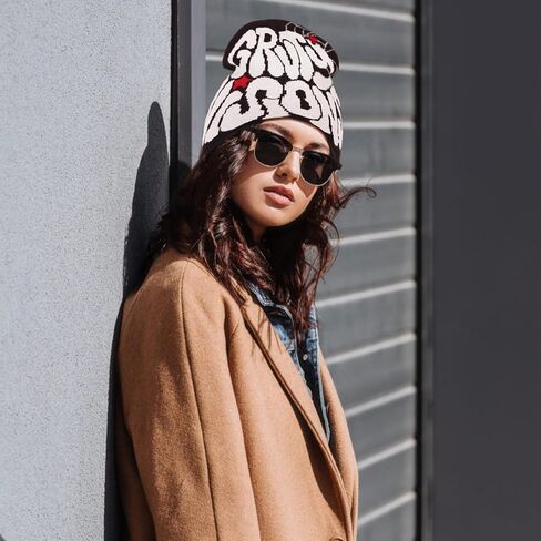 Y2K Beanie with Letter Print - 2 Pieces Knitted Grunge Style Winter Hats for Warmth Valentine's Gifts for Women Men in Saudi Arabia