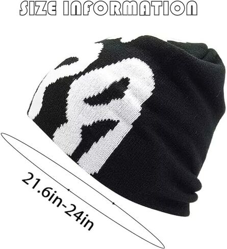 Y2K Beanie with Letter Print - 2 Pieces Knitted Grunge Style Winter Hats for Warmth Valentine's Gifts for Women Men in Saudi Arabia