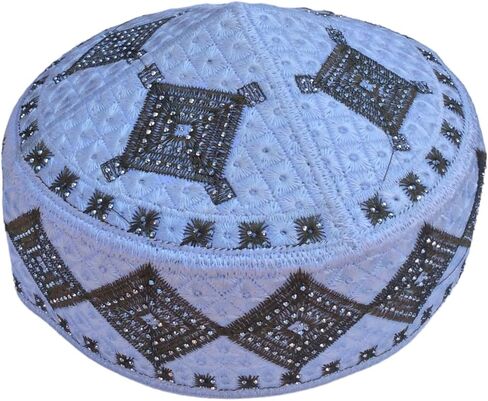 قبعة صلاة للرجال الكوفيين المسلمين للجنسين باللون الأبيض مرصعة بالأحجار في الهواء الطلق أغطية رأس للعيد مصنوعة يدويًا من الكوفيس نماز in Kuwait