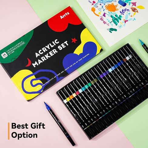 أقلام طلاء أكريليك من Arrtx 54 قطعة، أقلام طلاء ذات طرف مزدوج، رأس رفيع للرسم الصخري، لوازم طلاء أكريليك مائي لطلاء القماش، السيراميك، القماش، القماش، الخشب، الزجاج in Kuwait