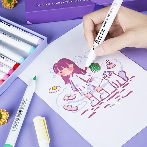 أقلام طلاء أكريليك من Arrtx 54 قطعة، أقلام طلاء ذات طرف مزدوج، رأس رفيع للرسم الصخري، لوازم طلاء أكريليك مائي لطلاء القماش، السيراميك، القماش، القماش، الخشب، الزجاج in Kuwait