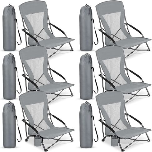 6 Pcs Portable Folding Beach Chair for Adults Lightweight Sand Chair Mesh Back Camping Chair Low Seat Lawn Chair with Cup Holder & Carry Bag for Outdoor Sand Lawn Travel Picnic Festival Concert in Saudi Arabia