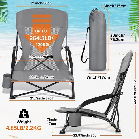 6 Pcs Portable Folding Beach Chair for Adults Lightweight Sand Chair Mesh Back Camping Chair Low Seat Lawn Chair with Cup Holder & Carry Bag for Outdoor Sand Lawn Travel Picnic Festival Concert in Saudi Arabia