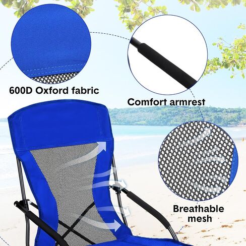 6 Pcs Portable Folding Beach Chair for Adults Lightweight Sand Chair Mesh Back Camping Chair Low Seat Lawn Chair with Cup Holder & Carry Bag for Outdoor Sand Lawn Travel Picnic Festival Concert in Saudi Arabia