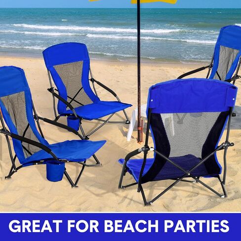 6 Pcs Portable Folding Beach Chair for Adults Lightweight Sand Chair Mesh Back Camping Chair Low Seat Lawn Chair with Cup Holder & Carry Bag for Outdoor Sand Lawn Travel Picnic Festival Concert in Saudi Arabia