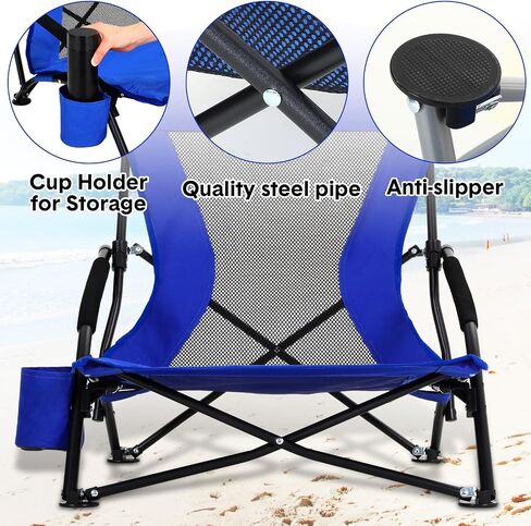 6 Pcs Portable Folding Beach Chair for Adults Lightweight Sand Chair Mesh Back Camping Chair Low Seat Lawn Chair with Cup Holder & Carry Bag for Outdoor Sand Lawn Travel Picnic Festival Concert in Saudi Arabia