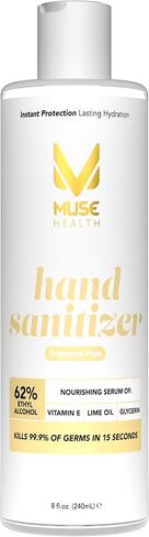 Muse Health Fragrance Free Hand Sanitizer - 62% Alcohol - Contains Moisturizing Vitamin E and Essential Oil - Kills 99.9% of germs in 15 seconds, 8 oz (Pack of 1) in Saudi Arabia