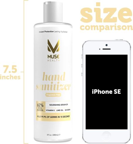 Muse Health Fragrance Free Hand Sanitizer - 62% Alcohol - Contains Moisturizing Vitamin E and Essential Oil - Kills 99.9% of germs in 15 seconds, 8 oz (Pack of 1) in Saudi Arabia
