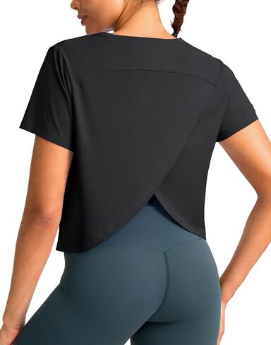 YYV Workout Tops for Women Crop Short Sleeve Shirts Loose Fit Athletic Gym Top T-Shirts with Slit Back in Saudi Arabia