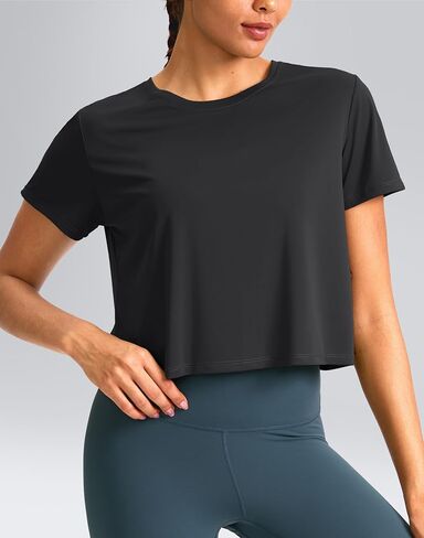 YYV Workout Tops for Women Crop Short Sleeve Shirts Loose Fit Athletic Gym Top T-Shirts with Slit Back in Saudi Arabia