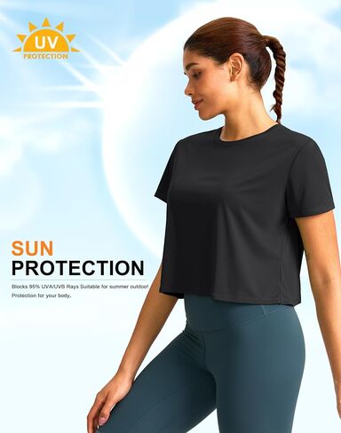 YYV Workout Tops for Women Crop Short Sleeve Shirts Loose Fit Athletic Gym Top T-Shirts with Slit Back in Saudi Arabia