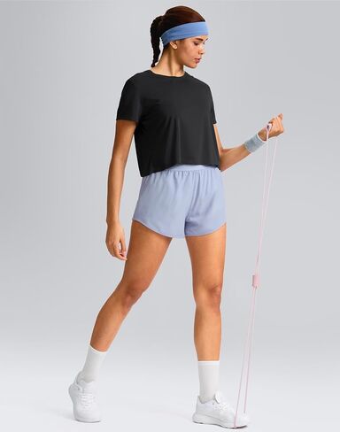 YYV Workout Tops for Women Crop Short Sleeve Shirts Loose Fit Athletic Gym Top T-Shirts with Slit Back in Saudi Arabia