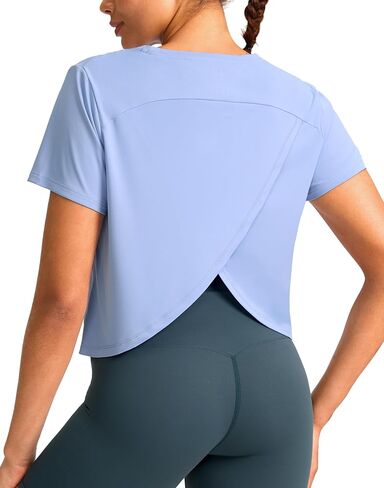 YYV Workout Tops for Women Crop Short Sleeve Shirts Loose Fit Athletic Gym Top T-Shirts with Slit Back in Saudi Arabia