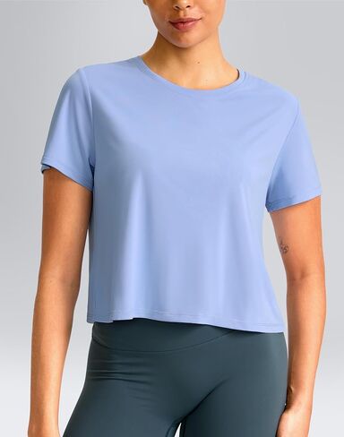YYV Workout Tops for Women Crop Short Sleeve Shirts Loose Fit Athletic Gym Top T-Shirts with Slit Back in Saudi Arabia