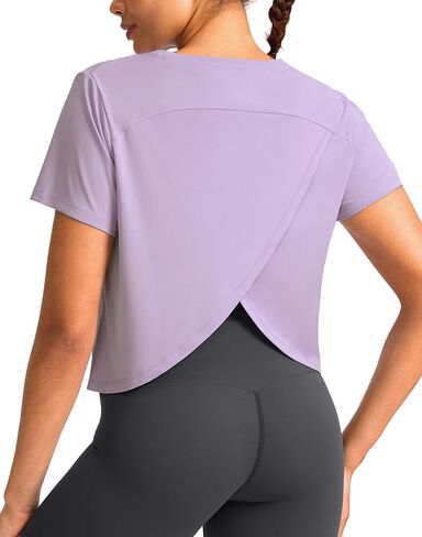 YYV Workout Tops for Women Crop Short Sleeve Shirts Loose Fit Athletic Gym Top T-Shirts with Slit Back in Kuwait