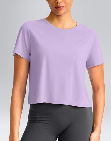 YYV Workout Tops for Women Crop Short Sleeve Shirts Loose Fit Athletic Gym Top T-Shirts with Slit Back in Kuwait