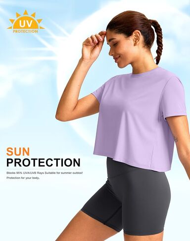 YYV Workout Tops for Women Crop Short Sleeve Shirts Loose Fit Athletic Gym Top T-Shirts with Slit Back in Kuwait