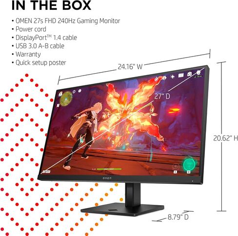 HP OMEN 27s FHD 240Hz Gaming Monitor, Full HD Display (1920 x 1080), IPS Panel, 99% sRGB, 95% DCI-P3, 16:9, OMEN Gaming Hub, 27s (2023),Black in Saudi Arabia