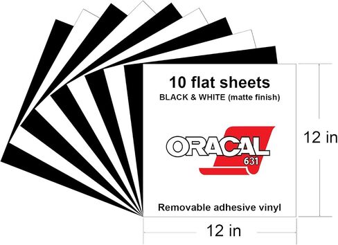 10 Matte Black & White Oracal 631 Vinyl Sheets, Removable Adhesive Backed Vinyl Sheets, Craft Vinyl Sheets for Indoor/Outdoor Marking, Lettering, Decorating, Wall Décor, Window Graphics For Any Cutter in Saudi Arabia