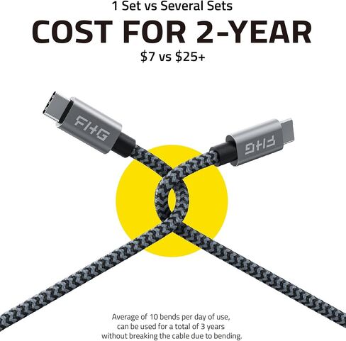 FHG 3.3FT USB 3.0 to USB C Cable 2Pack, High-Speed Transfer of 1GB in 2sec, 3A Fast Charging from 20% to 80% in 35mins, Sturdy Nylon Braided USB Data Cable, Compatible for iPhone 15/Galaxy/Mac/Win in Saudi Arabia