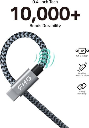FHG 3.3FT USB 3.0 to USB C Cable 2Pack, High-Speed Transfer of 1GB in 2sec, 3A Fast Charging from 20% to 80% in 35mins, Sturdy Nylon Braided USB Data Cable, Compatible for iPhone 15/Galaxy/Mac/Win in Saudi Arabia