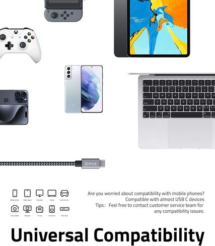 FHG 3.3FT USB 3.0 to USB C Cable 2Pack, High-Speed Transfer of 1GB in 2sec, 3A Fast Charging from 20% to 80% in 35mins, Sturdy Nylon Braided USB Data Cable, Compatible for iPhone 15/Galaxy/Mac/Win in Saudi Arabia