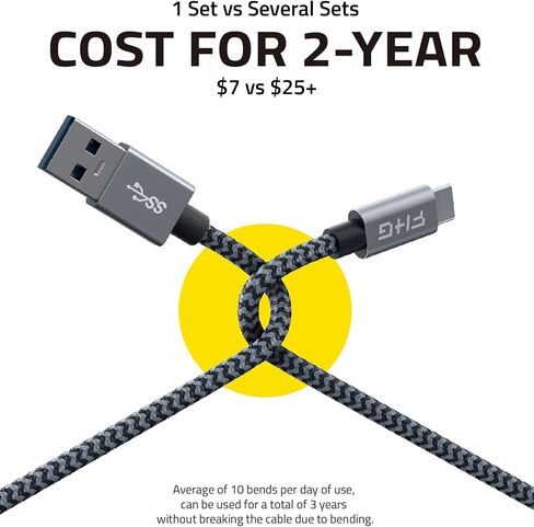 FHG 3.3FT USB 3.0 to USB C Cable 2Pack, High-Speed Transfer of 1GB in 2sec, 3A Fast Charging from 20% to 80% in 35mins, Sturdy Nylon Braided USB Data Cable, Compatible for iPhone 15/Galaxy/Mac/Win in Saudi Arabia
