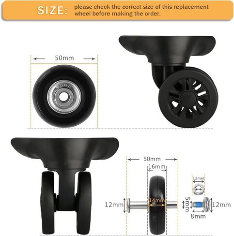 50mm x 14mm Luggage Replacement Wheels Set 8Pcs Rubber Swivel Caster Wheels with 4Pcs Wheels Cover Socks 50mm Axles and Repair Kit for Luggage Bags Trolley Case in Saudi Arabia
