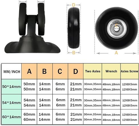 50mm x 14mm Luggage Replacement Wheels Set 8Pcs Rubber Swivel Caster Wheels with 4Pcs Wheels Cover Socks 50mm Axles and Repair Kit for Luggage Bags Trolley Case in Saudi Arabia
