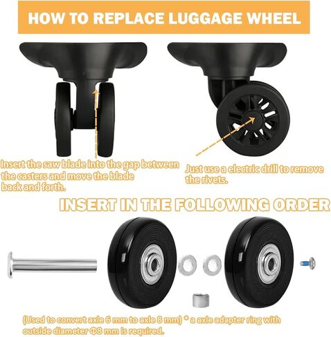 50mm x 14mm Luggage Replacement Wheels Set 8Pcs Rubber Swivel Caster Wheels with 4Pcs Wheels Cover Socks 50mm Axles and Repair Kit for Luggage Bags Trolley Case in Saudi Arabia