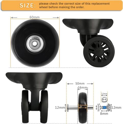 50mm x 14mm Luggage Replacement Wheels Set 8Pcs Rubber Swivel Caster Wheels with 4Pcs Wheels Cover Socks 50mm Axles and Repair Kit for Luggage Bags Trolley Case in Saudi Arabia