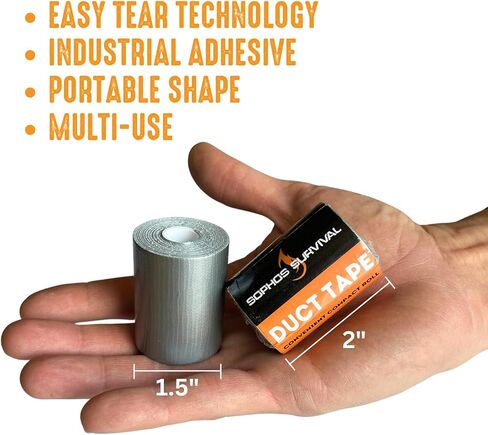 Compact Kit Size Mini Duct Tape [2 in x 16 ft, Silver] for Outdoors, Emergency Preparedness, Gear Repair, Survival Kits, First Aid, Travel, Backpacking, Vehicle, Pocket Size, Small Roll in Saudi Arabia