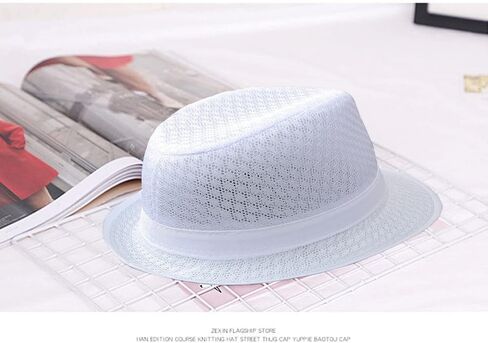 2/6 قطعة الصيف شبكة فيدورا سيدة تريلبي بنما قبعة باردة تنفس طوي الشمس الشاطئ القش قصيرة قبعة بحافة للرجال والنساء in Kuwait