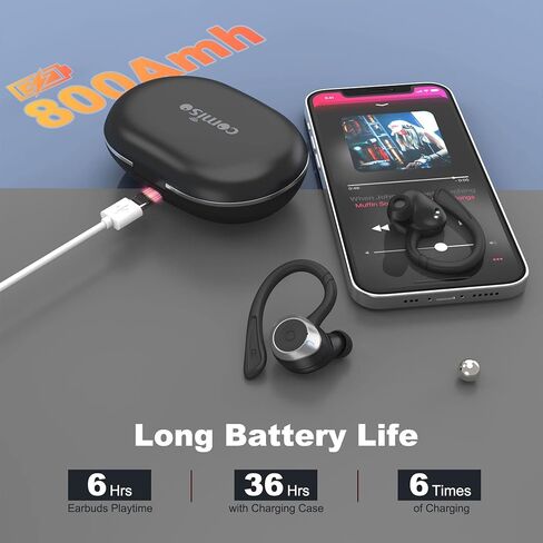 comiso Wireless Earbuds Bluetooth Headphones, True Wireless in Ear Bluetooth 5.1 Earbuds with Microphone, Deep Bass, IPX7 Waterproof Loud Voice Earphones for Sport Outdoor Running Gym Workout(Black) in Saudi Arabia