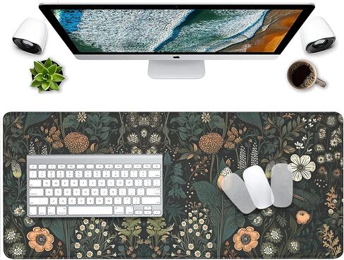 لوحة ماوس داكنة من Cottagecore، لوحة مكتب مزهرة، لوحة ماوس نباتية، سجادة مكتب عتيقة، لوحة ماوس على شكل زهرة برية مع حواف مخيطة، قاعدة ماوس مطاطية مقاومة للماء غير قابلة للانزلاق للعمل المكتبي والمنزل (27.5 × 11.8 بوصة) in Kuwait