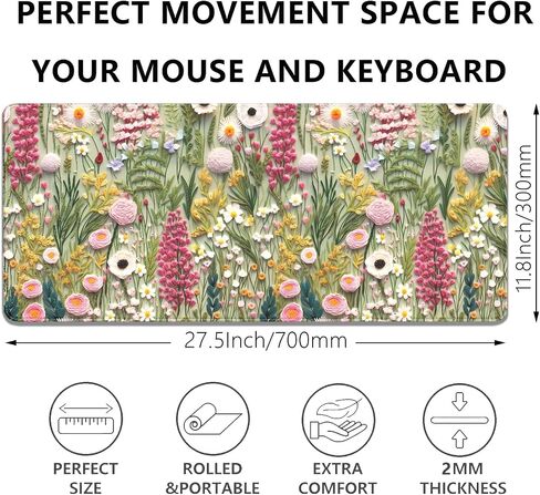 لوحة ماوس داكنة من Cottagecore، لوحة مكتب مزهرة، لوحة ماوس نباتية، سجادة مكتب عتيقة، لوحة ماوس على شكل زهرة برية مع حواف مخيطة، قاعدة ماوس مطاطية مقاومة للماء غير قابلة للانزلاق للعمل المكتبي والمنزل (27.5 × 11.8 بوصة) in Kuwait