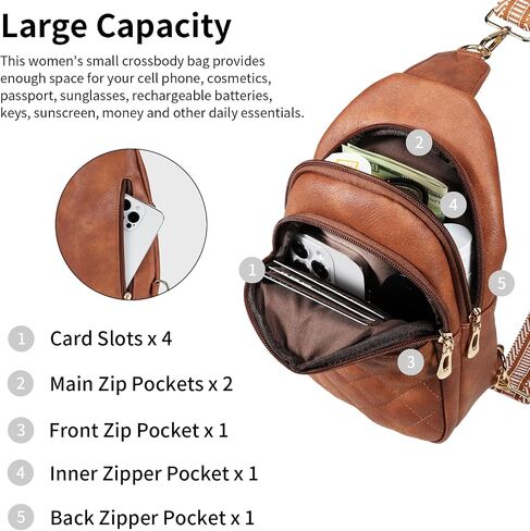 Sling Bag for Women Quilted Crossbody Bag for Women Vegan Leather Fanny Pack with Detachable Guitar Strap in Saudi Arabia