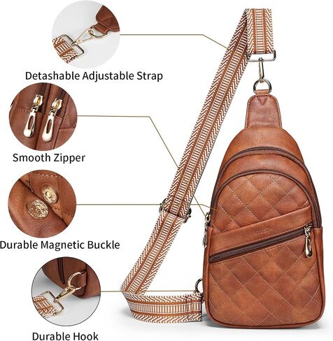 Sling Bag for Women Quilted Crossbody Bag for Women Vegan Leather Fanny Pack with Detachable Guitar Strap in Saudi Arabia
