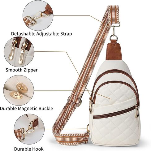 Sling Bag for Women Quilted Crossbody Bag for Women Vegan Leather Fanny Pack with Detachable Guitar Strap in Saudi Arabia