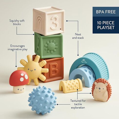 Itzy Ritzy Sensory Blocks Set - 10-Piece Block Set Features Soft Blocks and Textured Characters in Saudi Arabia