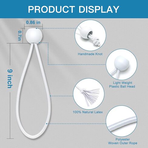 Tarp Bungee with Balls 4 Inch,30 PCS White Tarp Bungee Ball Cords Heavy Duty Canopy Tie Down Cords for Tarp,Camping, Shelter,Shade Cloth,Cargo,Projector Screen,Tent Poles with UV Resistant in Saudi Arabia